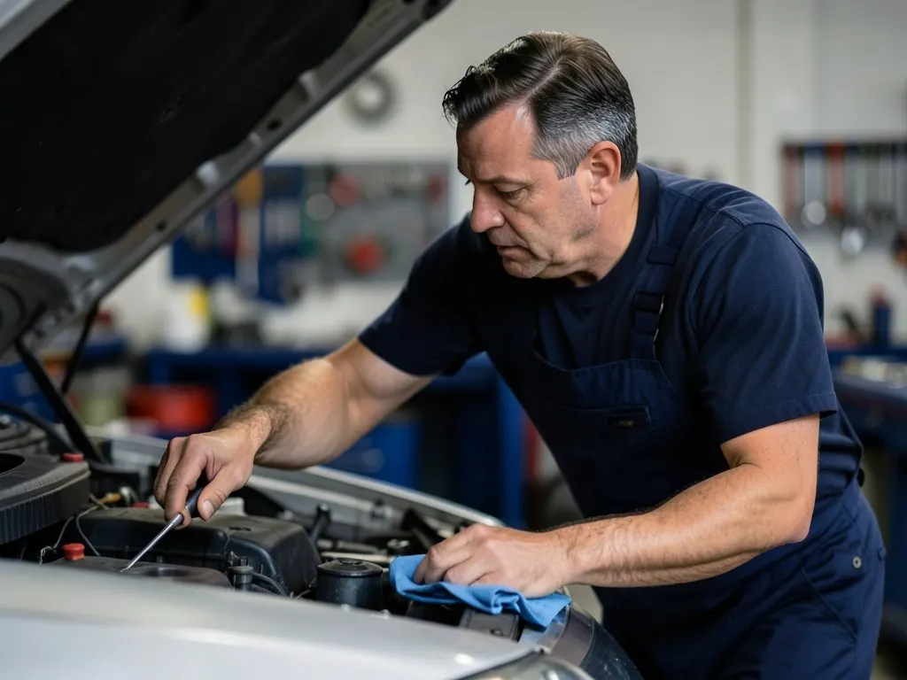 Mechanic servicing a car engine at OSB Motors in Rutherglen